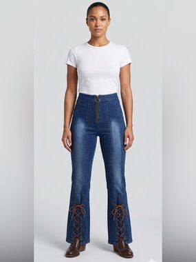 Vintage Y2K Solo Jeans Womens Size 10 Flare Fringe Zipper Stretch Boho Style